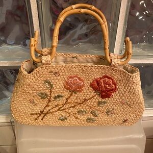 Capelli straw embroidered hand bag